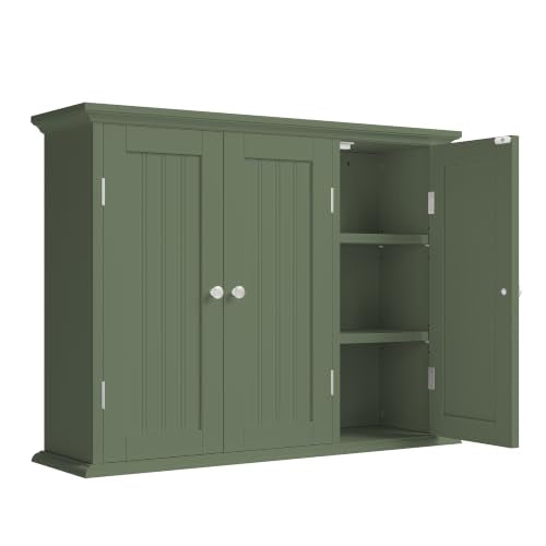 ChooChoo Laundry Cabinet with 3 Doors and Adjustable Shelves | 9.06"D x 31.1"W x 24"H, Bathroom Wall Cabinet, Cupboard, Green - color: Green, size: 9.06"D x 31.1"W x 23.4"H
