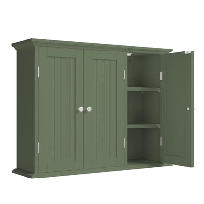 ChooChoo Laundry Cabinet with 3 Doors and Adjustable Shelves | 9.06"D x 31.1"W x 24"H, Bathroom Wall Cabinet, Cupboard, Green - color: Green, size: 9.06"D x 31.1"W x 23.4"H