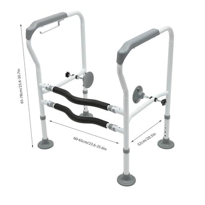 30.7in H Toilet Frame Grab Bars for Elderly Adults, Safety Rail Seat W/Footbeds+ Suction Cups, Height Adjustable Handicap Assist for Elderly Handicap Toilet Frame Grab Bar, 300lbs Capacity.
