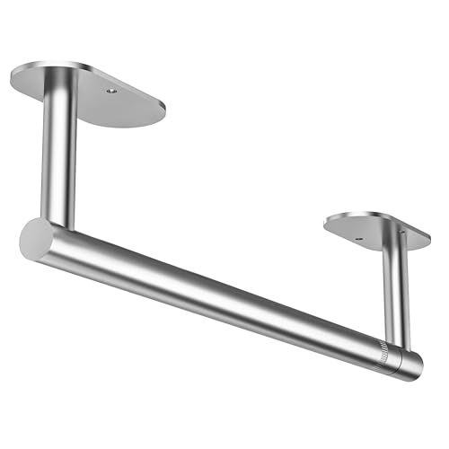 Paper Towel Holder Under Cabinet, Self Adhesive or Wall Mounted SUS304 Stainless Steel Paper Towel Holder for Kitchen, Bathroom, Farmhouse, Barbecue and Laundry (Silver) - color: Brushed Nickel, size: Standard Holder