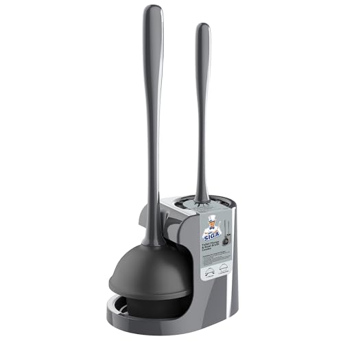 MR.SIGA Toilet Plunger and Bowl Brush Combo for Bathroom Cleaning, Gray | Heavy duty toilet brush and plunger set, toilet bowl brush and plunger with holder - color: Gray