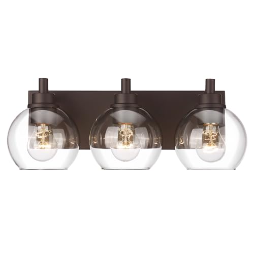 3-Light Oil Rubbed Bronze Bathroom Vanity Light, Clear Glass Globes | Ideal for 22-30" mirrors, 18" modern bathroom light fixtures over mirror, E26 base, bulbs not included, VL195-ORB-3 - color: Oil-Rubbed Bronze, size: 3-light