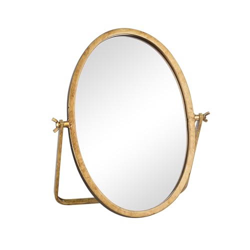 Oval Small Vintage Desk Mirror, Antique Gold Vanity Table Mirror | Metal Frame Vanity Decorative Mirrors 11.8"L x 7.9"W, 360° Adjustable Rotation Makeup Standing Mirrors for Tabletop, Bathroom - color: Antique Gold-oval