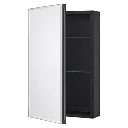 14 x 24 Black Aluminum Medicine Cabinet with Mirror, Recessed/Surface Mount | Bathroom Medicine Cabinet, 2 Adjustable Glass Shelves, Double-Sided Beveled Mirror Door, Soft-Close Hinge, Reversible Swing