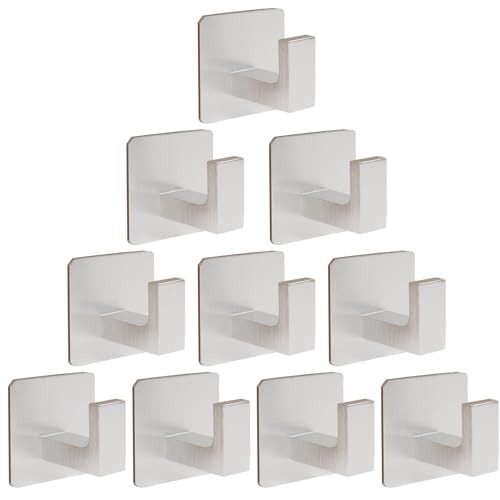 Bath Towel Hooks,10 Pack Self Adhesive Square Coat Hooks, Sturdy No Drilling Robe Hook, Heavy Duty Aluminum Clothes Hanger, Wall Hooks for Bathroom Bedroom Kitchen (2 in, Silver) - color: Sliver, size: 10 Pack