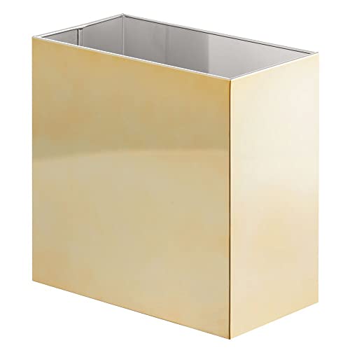 mDesign Small Steel Rectangular 2.4 Gallon/9.1 Liter Trash Can, Waste Basket for Bathroom, Bedroom, Home Office - Holds Garbage, Recycling, Household Items - Linn Collection - Soft Brass - color: Soft Brass