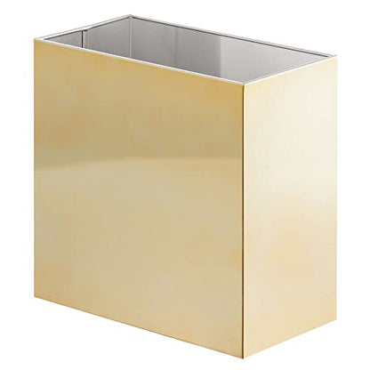 mDesign Small Steel Rectangular 2.4 Gallon/9.1 Liter Trash Can, Waste Basket for Bathroom, Bedroom, Home Office - Holds Garbage, Recycling, Household Items - Linn Collection - Soft Brass - color: Soft Brass