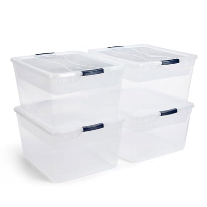 Rubbermaid Cleverstore 74 Qt Clear Storage Bins with Lids and Nesting Tray, 4-Pack, Stackable, BPA-Free, Made in USA - size: 74 Qt - 4 Pack w/ Trays
