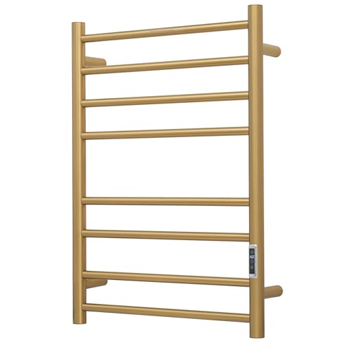 Electric Heated Towel Warmer - Wall Mounted Bathroom Towel Rack, Plug-in Design & Gold Brushed Stainless Steel Finish 8 Bar Gold with Timer & Temperature Control - color: Gold With Timer 8 Bar Etw44-2, size: 8 Bar
