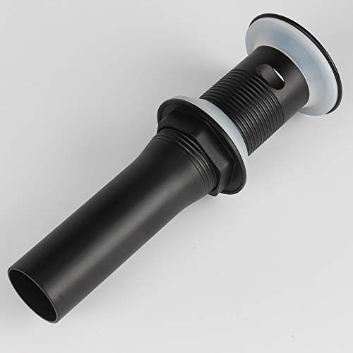 Bathroom Sink Pop Up Drain with Overflow, Strainer, Black | Solid Brass with Detachable Basket Strainer; 7 in. Closed/7.5 in. Open; 1-1/2 in. Min Drain Opening; Push-button Stopper - color: Black, size: Small Popup Cap