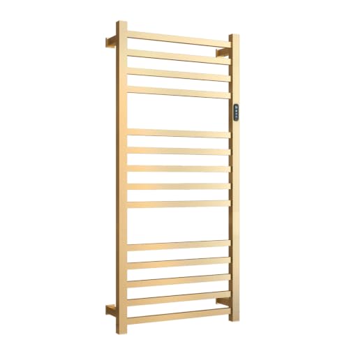 Luxury Gold Towel Warmer Rack for Bathroom, Wall Mounted Electric Heated Towel Rack with Timer & Fahrenheit Temperature Control, 14 Bar Stainless Steel Towel Heater for Bathroom(Brushed Gold) - size: 14 bar