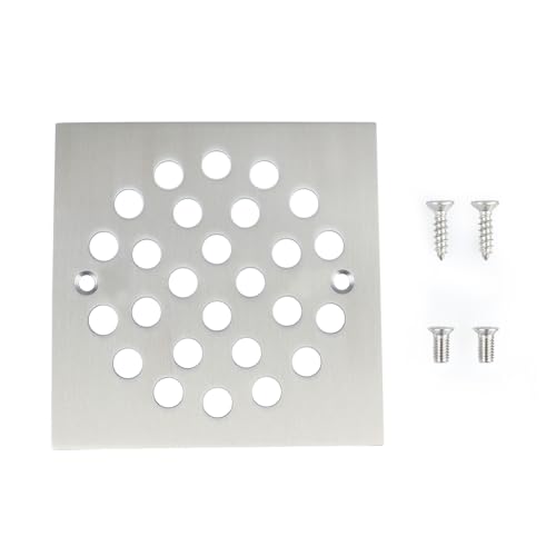 4 Inch Square Screw-in Shower Drain Cover Brushed Nickel | 304 stainless steel, large flow anti-clog structure, replaceable grate with matching screws for bathroom floor drain - color: Brushed Nickel