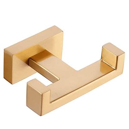 Double Bathroom Towel Hook for Wall Mounted - Gold Modern Towel Holder - Heavy Duty Coat Robe Hooks for Wall - Stainless Steel Shower Towel Hanger - color: Brushed Gold