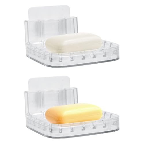 2pcs Soap Dish Holders, Removable Shower Organizer Adhesive Wall Mounted Plastic Soap Tray with Drainage for Bathroom & Kitchen(Clear) - color: Transparent Adhesive-2pcs, size: 1 Layer