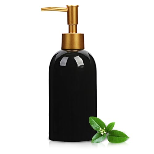 Classic Cylindrical Soap Dispenser, Multi-Color Ceramic Bottle(Black) | Soap Dispenser with Gold Rust-Proof Pump - color: Black