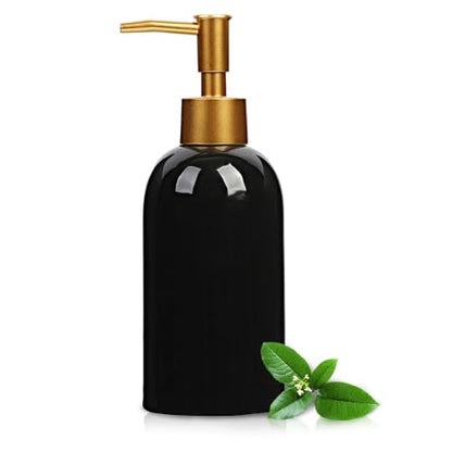 Classic Cylindrical Soap Dispenser, Multi-Color Ceramic Bottle(Black) | Soap Dispenser with Gold Rust-Proof Pump - color: Black