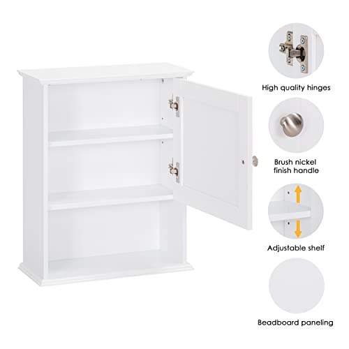 Spirich Bathroom Wall Cabinet Over Toilet, Small Medicine Cabinet, White | FSC-Certified Wood, Adjustable Shelf, Single Beadboard Door, Open Bottom Shelf, Compact Wall Storage for Bathroom or Kitchen
