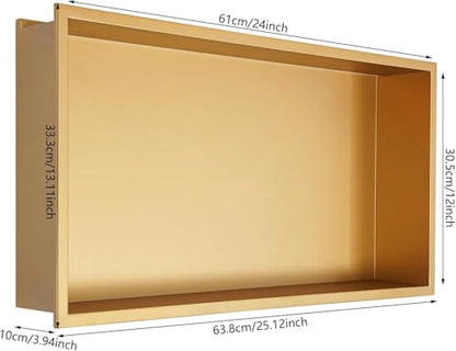 Libsaerty LED Shower Niche with Lights, Waterproof Gold Bathroom Niche Insert, Recessed Wall Shelf for Tile-Free Install, 24x12 Inch Storage for Shampoo, 304 Stainless Steel, 44LbsLoad, Easy Assembly