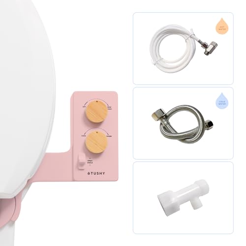 TUSHY Spa 3.0 Cool to Warm Water Bidet Attachment, Pink/Bamboo | Universal Fit, Easy Install, Self-Cleaning, Adjustable Pressure and Angle Control, Sink Access Required Within 6 Feet - color: Pink/Bamboo, style: Warm Water Optional