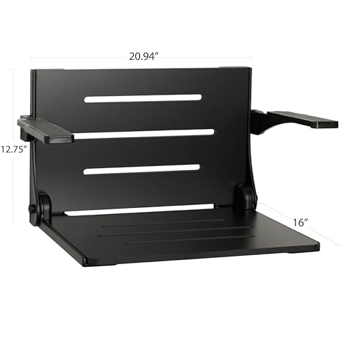 Seachrome Silhouette Comfort Folding Wall Mount Shower Bench Seat with Arms, Black Seat with Matte Black Frame - color: Black Seat With Matte Black Frame and White Arm Pads
