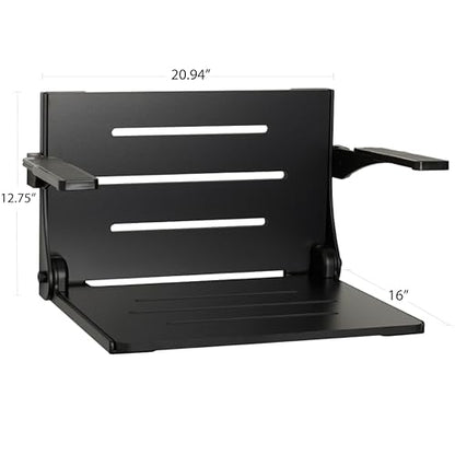Seachrome Silhouette Comfort Folding Wall Mount Shower Bench Seat with Arms, Black Seat with Matte Black Frame - color: Black Seat With Matte Black Frame and White Arm Pads
