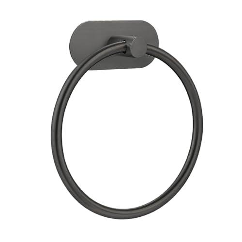 Self-Adhesive Towel Ring, No Drill Stainless Steel Round Hand Towel Holder, Rustproof Waterproof Towel Hanger with Strong Sticky Base, Modern Wall-Mounted Towel Loop for Bathroom Kitchen (Matte Black) - color: Matte Black