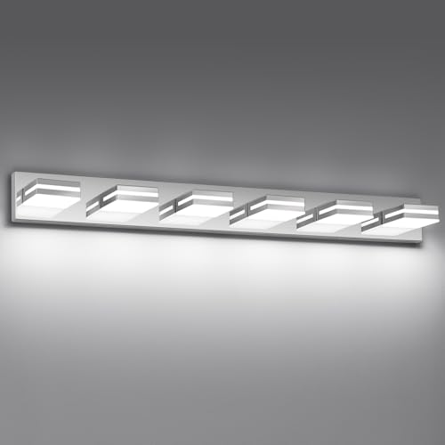 Modern LED Stainless Steel Chrome Acrylic Bathroom Lights Fixtures 6-Light | Wall Lighting,Vanity Lights for Bathroom Over Mirror 6000K 350°Rotate（No Assembly Required） - color: Chrome, size: 41.73 in