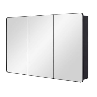 Bathroom Mirror Medicine Cabinet with Round Corner Framed Door 48 x 30 inch, Black，Recessed or Surface Mount, with Adjustable Glass Shelves - size: 48 x 30 inch