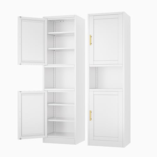 Ckzbx Tall Narrow Storage Cabinet 66.93" H Tall Bathroom Cabinets Metal Pantry Cabinet, 4 Adjustable Shelves for Kitchen, Home Office, Living Room, Dinning Room (16 inches Wide White) - color: White, size: 16" W