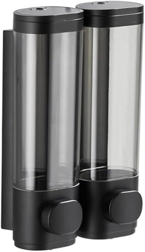 2-Chamber Soap Dispensers Wall Mount,400ml Bathroom Shower Dispenser,Press Manually Lotion Shower Soap Dispenser Use for Home,Bath,Kitchen,Hotels,Apartment,Restaurants(Black) - color: Black, size: 2 Chamber