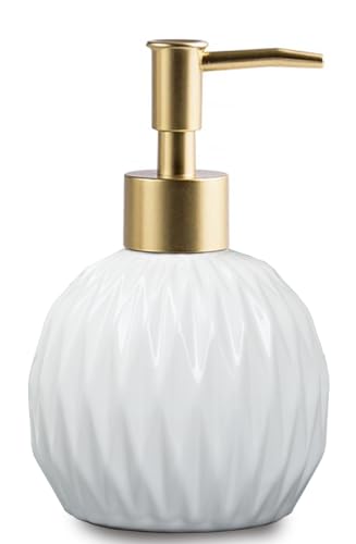 Ceramic Soap Dispenser White with Gold Pump,Modern Design Cylindrical Lotion Dispenser Bottle,Refillable Liquid Hand Soap Dispenser for Kitchen,Bathroom,Washroom - color: White（b）