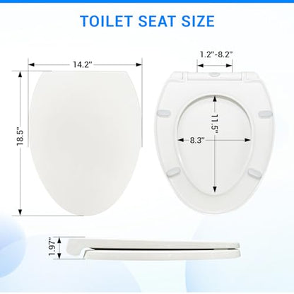 KHE Elongated Toilet Seat 18.5 Inch, Soft Close, White | Quick Release, Easy Cleaning, Non-Slip Bumpers, Durable PP - size: Elongated 18.5''
