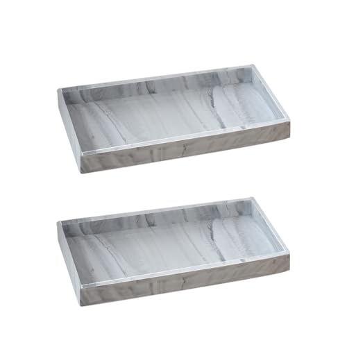 2PCS 7.87” L x 3.93” W Silicone Soap Dispenser Trays, Bathroom Sink Vanity Tray for Dresser Tops, Toilet, Tray for Scrubber, Lotion Bottles, Perfume, Jewelry, Candle, Key Trinket Ring-White Marble - color: Marble Gray（2pcs Small 7.87”）