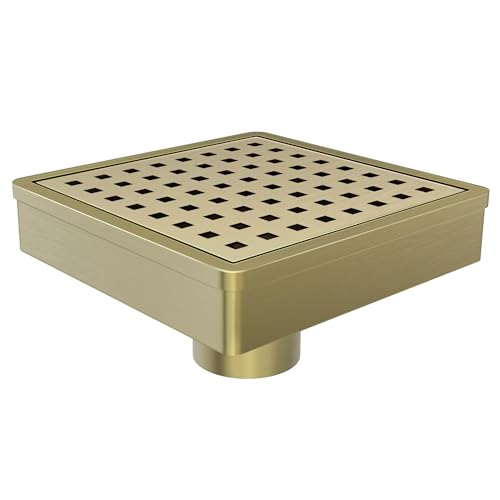 6 Inch Shower Drain, Modern 304 Stainless Steel Square Shower Drain | Titanium Gold, Brushed, 6 x 6, with Grate Removable,Hair Strainer, for Bathroom, Kitchen, Balcony, Remodel Shower, Tile Floor - color: Brushed Titanium Gold, size: 6in