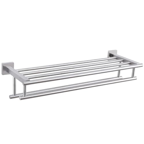 Angle Simple Towel Rack for Bathroom Wall, Bath Towel Holder Brushed Nickel | 23.62 Inches, SUS304 Stainless Steel, Added Large Storage Space, Double Bars Separate Dry Wet Towels Robes for Family Need - color: Brushed Nickel, size: 23.62-Inch