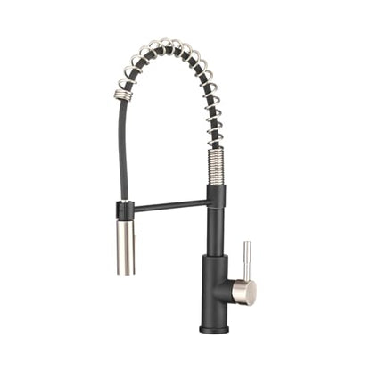 Dura Faucet DF-MK504SLK-MBSN RV Pull-Down Kitchen Faucet (Matte Black) | High-arc spring pull-down kitchen faucet for RV and camper galleys. Matte Black and Satin Nickel finish. - color: Matte Black / Brushed Satin Nickel