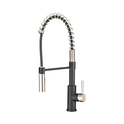 Dura Faucet DF-MK504SLK-MBSN RV Pull-Down Kitchen Faucet (Matte Black) | High-arc spring pull-down kitchen faucet for RV and camper galleys. Matte Black and Satin Nickel finish. - color: Matte Black / Brushed Satin Nickel