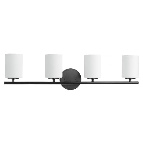 Replay Collection 4-Light Etched Glass Modern Bath Vanity Light Textured Black - color: Textured Black, size: 4-Light