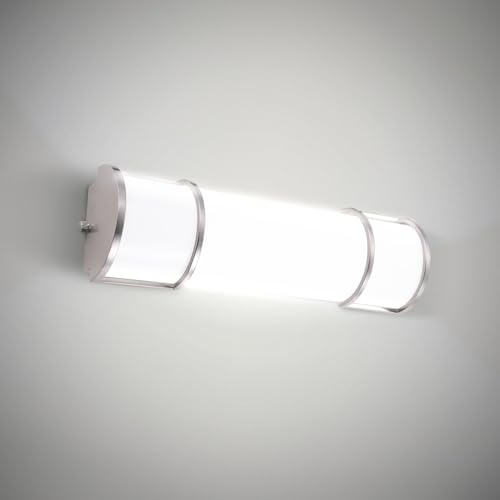 ASD LED 18" Vanity Flush Mount Light Fixture, Linear Bathroom Lighting Bar | 3CCT, Dimmable, Energy Star, ETL Listed | 20W 1650LM 3000-5000K 120V | Long Tube Bath Wall Sconce Over Mirror | Nickel - color: Brushed Nickel | Half Cylinder, size: 120V | 18 In