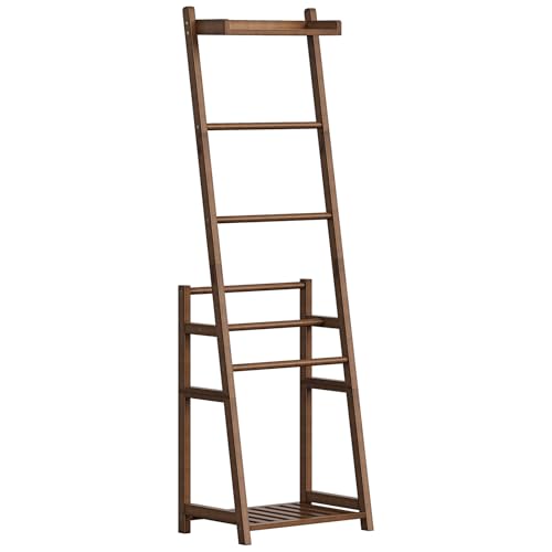 HOOBRO Blanket Ladder, 3-Tier Towel Rack, Bamboo Blanket Rack, Blanket Stand, Blanket Ladders for Bedroom, Quilt Ladder for Living Room, Bedroom, Decorative Display Ladder Shelf, Mocha MA124CJ01