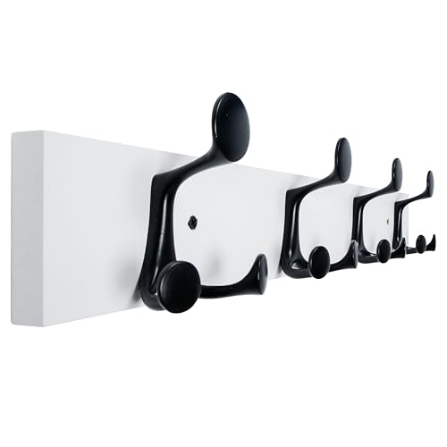 WEBI Coat Rack Wall Mount,24" Solid Wood Coat Hooks Wall Mounted Coat Hanger,16" Hole to Hole,Heavy Duty Hook Rack Rail,4 Triple Hooks for Hanging Coats,Jacket,Clothes,Hat,Backpack,White - color: White, size: 24 Inch