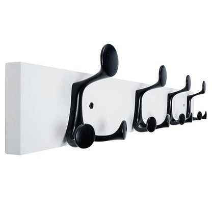 WEBI Coat Rack Wall Mount,24" Solid Wood Coat Hooks Wall Mounted Coat Hanger,16" Hole to Hole,Heavy Duty Hook Rack Rail,4 Triple Hooks for Hanging Coats,Jacket,Clothes,Hat,Backpack,White - color: White, size: 24 Inch