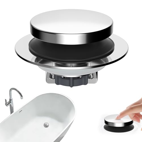 Hibbent 3 in 1 Metal Bathtub Drain Stopper, Universal Pop Up Tub Stopper, Bathtub Drain Hair Catcher, Removable Filter Basket, Anti-Clogging Drain Plug for 1.5''~2.4'' Drain, Brass Bullet Core, Chrome - color: Chrome