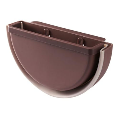 TOYANDONA Foldable Wall Mounted Storage Bin Plastic Hanging Trash Container Coffee Color for Bathroom and Office Use Compact Space-Saving Waste Basket