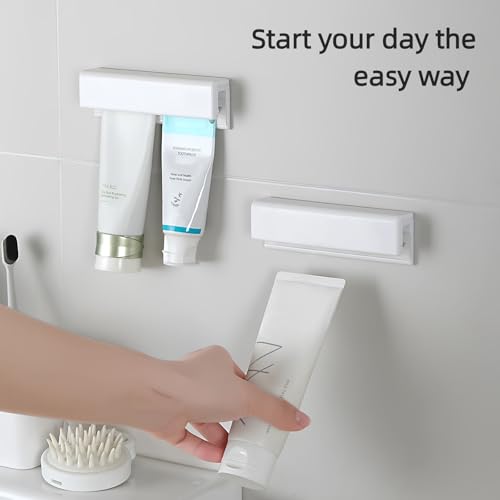 Adhesive Toothpaste Holder Wall Mounted for Bathroom c/w 1 Tube Squeezer | JM.JEEMI Cosmetics & Creams & Lotions in Tubes Clip Gripper, Tooth Paste Organizers for Bathroom - White, Large - size: Large_RT