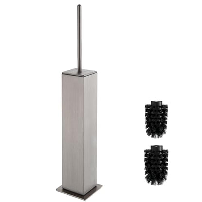 Toilet Brush and Holder Floor Standing, Brushed Nickel with 2 Replaceable Heads, Freestanding Toilet Bowl Brush with Removable Liner and Splash Guard, Modern Square Design - color: Brushed Nickel-standing