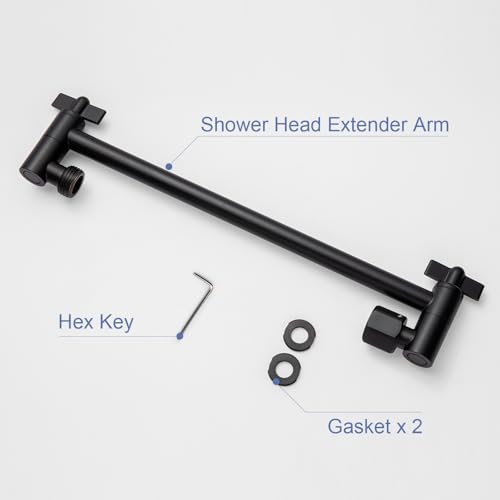 OFFO Shower Head Extension Arm, 11 in Shower Extension Arm with Locking Nut, Adjustable Shower Arm Extender, G1/2 Connector for Fixed Shower Head & Handheld Showerhead, Matte Black - color: Matte Black, style: 11 in