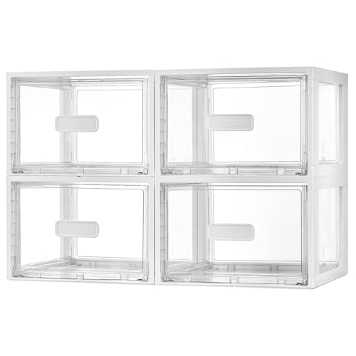 Vtopmart 4 Pack White Stackable Storage Drawers 15QT | Easily Assemble Closet Organizers,Plastic Storage Bins for Bathroom,Cabinet,Kitchen Pantry,Under Sink Organization(Medium) - color: white