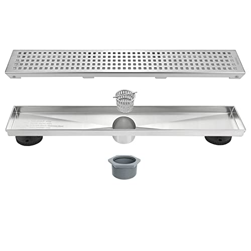 Neodrain 18" Linear Shower Drain, Brushed 304 SS Bathroom Linear Drain,cUPC | Brushed Nickel Shower Drain with Quadrato Grate& Adjustable Feet, Long Rectangle Shower Floor Drain in Bathroom, Balcony etc - color: Brushed Nickel, size: 18 In