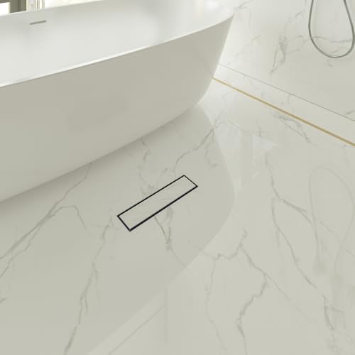12 Inch Linear Shower Drain-Brushed Nickel, with Tile Insert Grate | AISI 304 Stainless Steel Shower Drain, Rectangle Shower Floor Drain with Leveling Feet, Fits Bathroom & Balcony etc - color: Brushed Nickel, size: 12 Inch